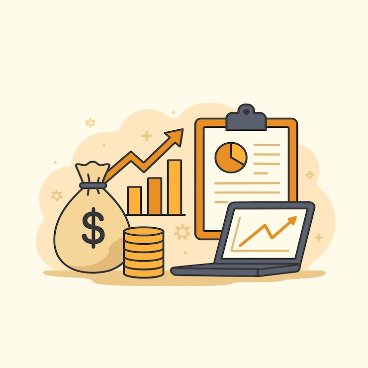Vetor ilustração do vetor de análise do crescimento financeiro das empresas