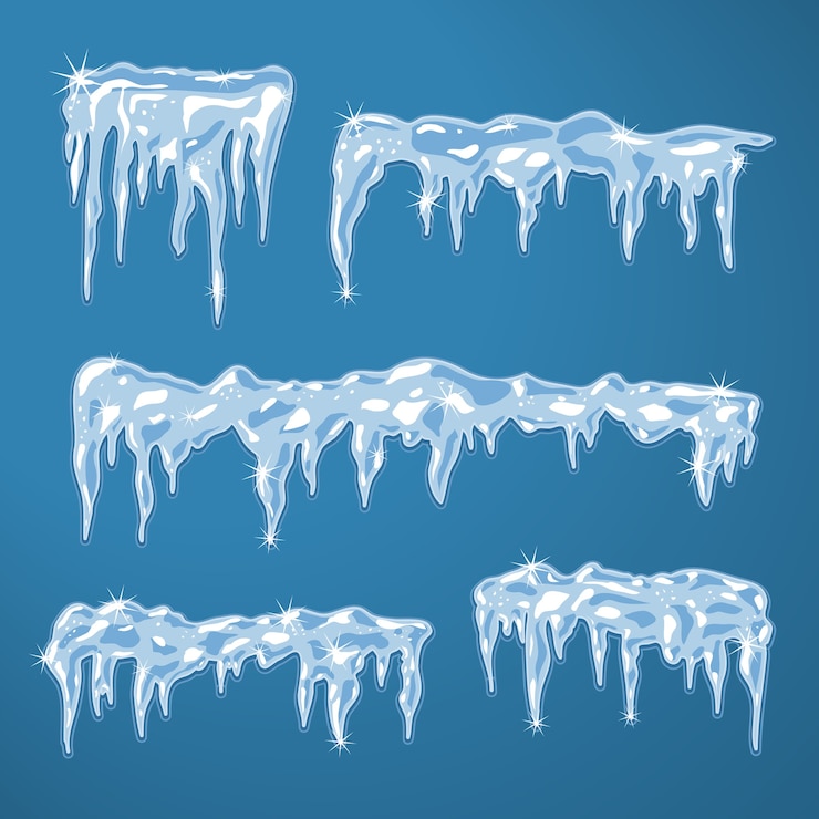 Vetor ilustração do vetor de mantos de gelo com pingentes de gelo e flocos de neve