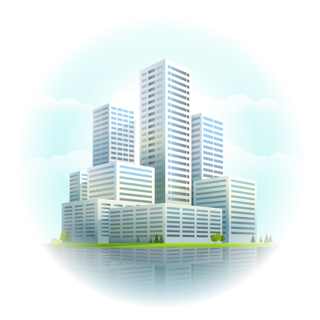 Ilustração do vetor de paisagem urbana moderna. Arranha-céus da cidade comercial