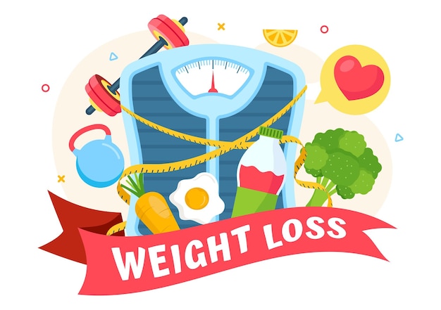 Ilustração do vetor de perda de peso do conceito de transformação do corpo feminino com dieta e estilo de vida saudável