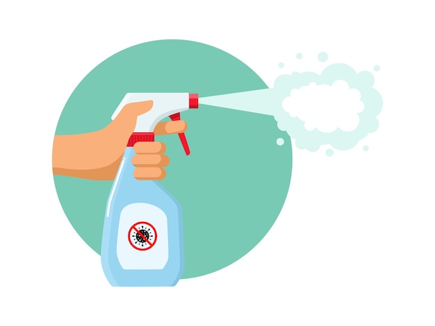 Vetor ilustração do vetor de prevenção de spray desinfetante para cuidados de saúde desenho plano