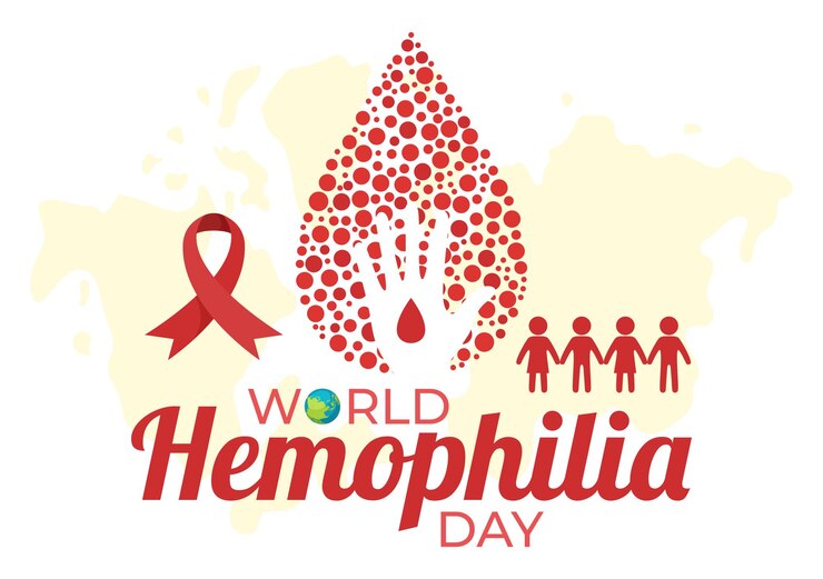 Vetor ilustração do vetor do dia mundial da hemofilia em 17 de abril com sangue vermelho sangrando e mapa da terra