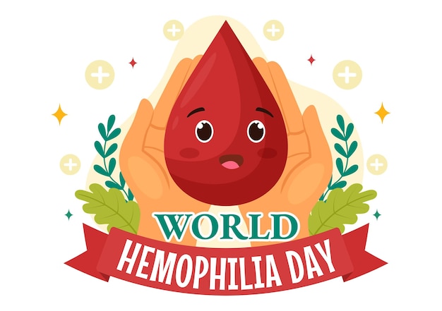 Ilustração do vetor do dia mundial da hemofilia em 17 de abril com sangue vermelho sangrando e mapa da terra