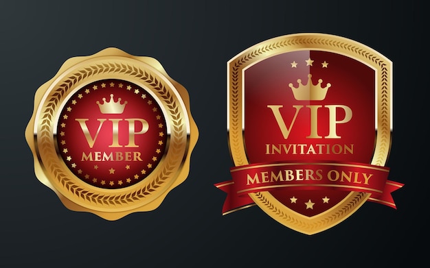 Vetor ilustração do vetor do emblema vermelho e dourado do membro vip