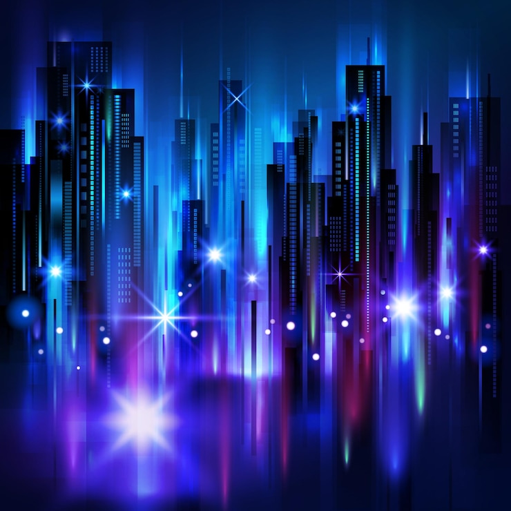 Vetor ilustração do vetor do horizonte da cidade à noite iluminada