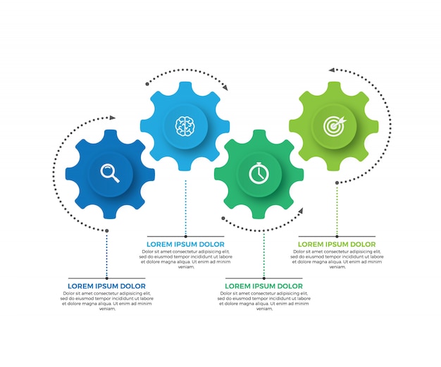 Ilustração do vetor do negócio infographic feito das engrenagens. 4 passo ou opção.