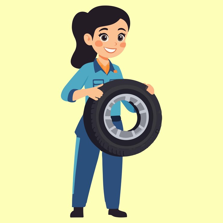 Vetor ilustração do vetor do pneu do carro da mecânica feminina