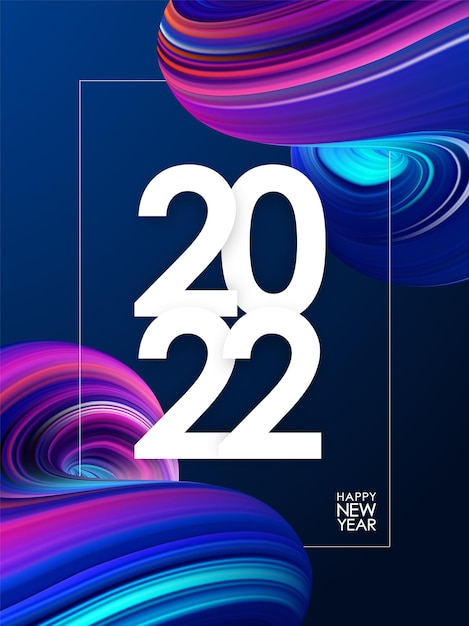 Vetor ilustração do vetor: feliz ano novo 2021. cartaz de saudação com forma de fluido torcido abstrato 3d neon colorido. design moderno