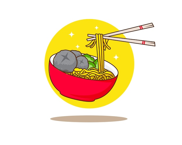 Ilustração dos desenhos animados bakso ou almôndega. comida tradicional indonésia