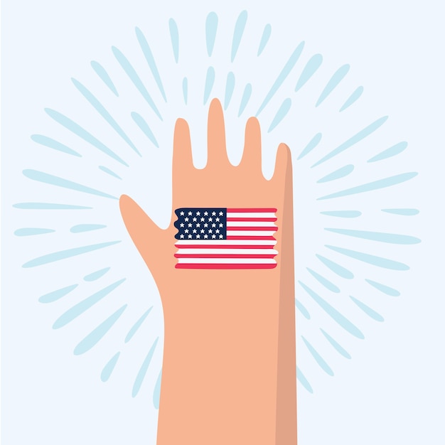 Ilustração dos desenhos animados da bandeira americana pintada à mão