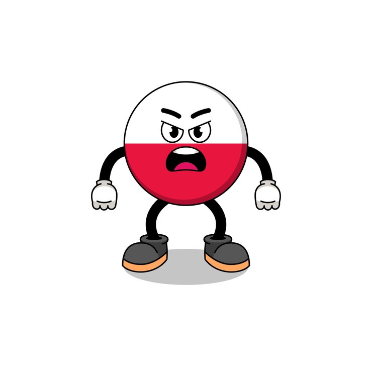 Vetor ilustração dos desenhos animados da bandeira da polônia com design de personagens de expressão de raiva