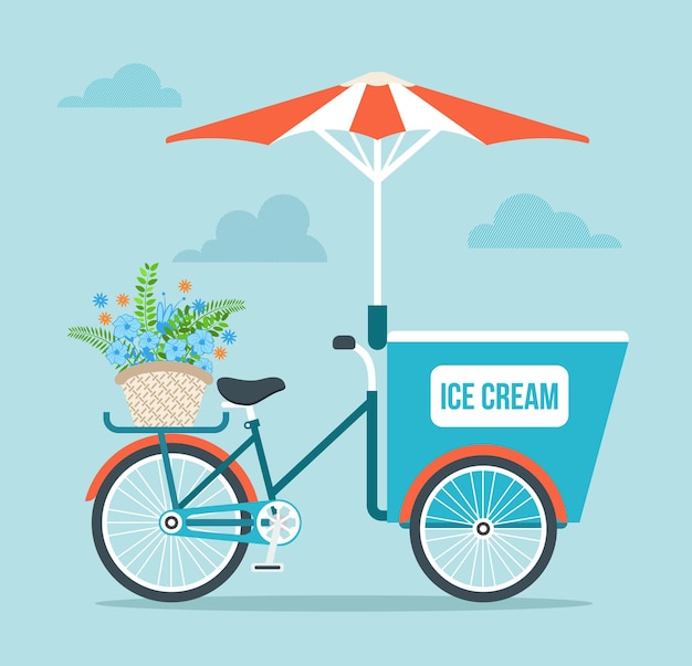 Ilustração dos desenhos animados da bicicleta do sorvete
