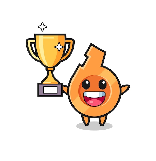 Ilustração dos desenhos animados de apito feliz segurando o troféu dourado, design fofo