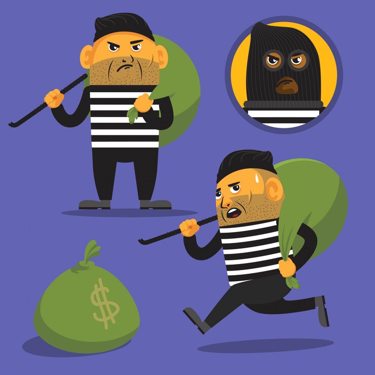 Vetor ilustração dos desenhos animados de assaltante