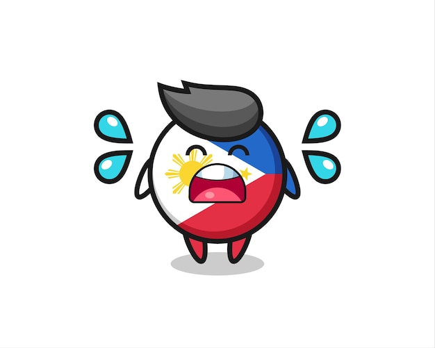 Ilustração dos desenhos animados de distintivo de bandeira das filipinas com gesto de choro, design de estilo bonito para camiseta, adesivo, elemento de logotipo