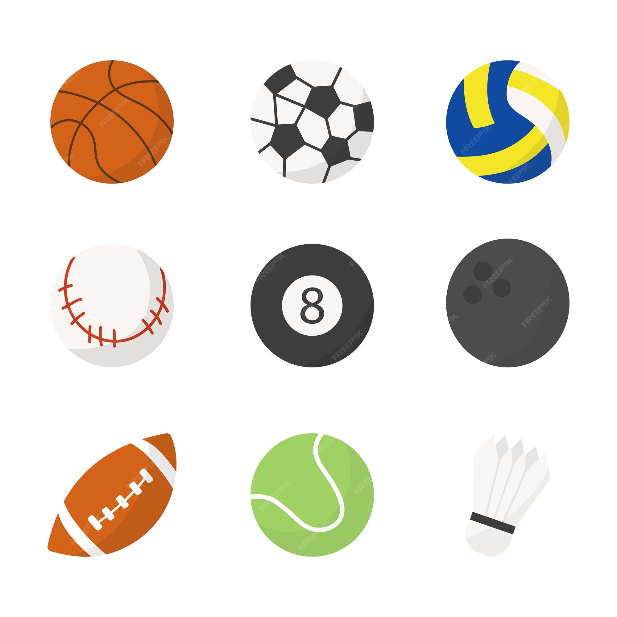 Bola Esportiva Dos Desenhos Animados. Bolas Diferentes Planas, Equipamento  Esportivo. Tênis, Handebol, Futebol E Ferramentas De Basquete. Treinamento  Isolado Ícones Vetoriais Puros Royalty Free SVG, Cliparts, Vetores, e  Ilustrações Stock. Image 179341073