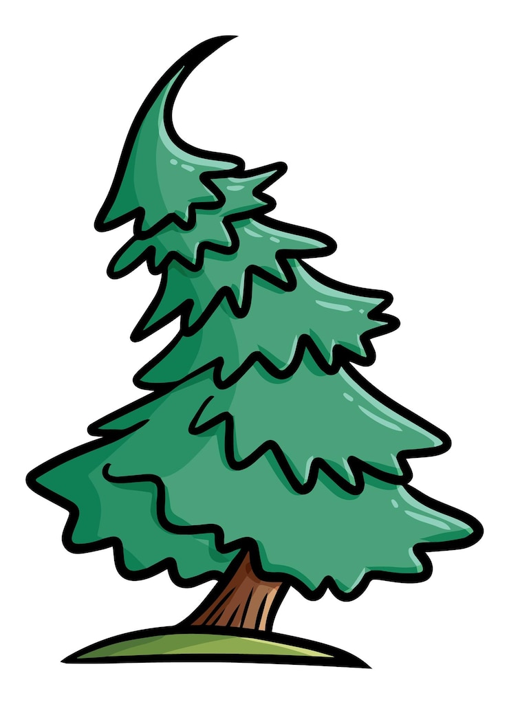 Vetor ilustração dos desenhos animados de grande pinheiro verde