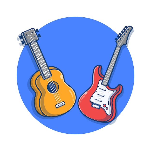 Ilustração dos desenhos animados de guitarra elétrica e guitarra acústica