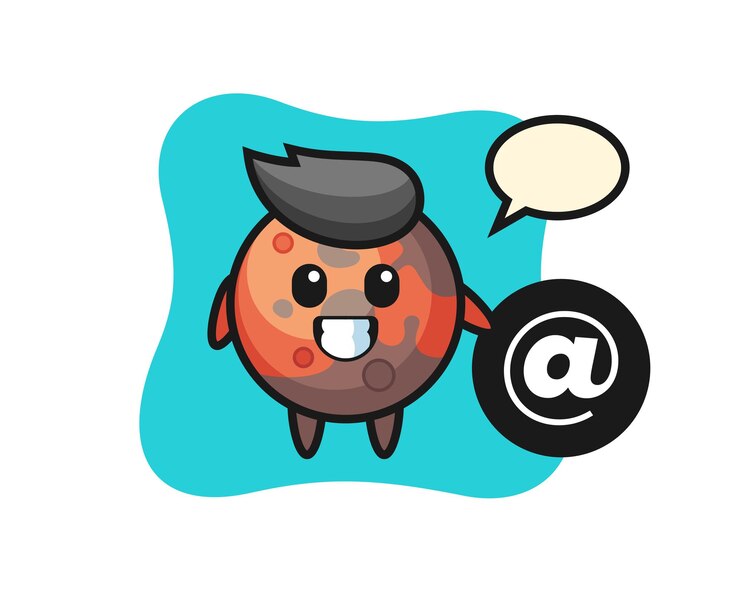 Vetor ilustração dos desenhos animados de marte ao lado do símbolo at