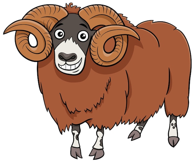 Ilustração dos desenhos animados de um carneiro engraçado ou personagem animal de fazenda tup