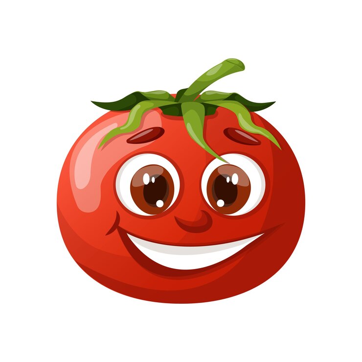 Vetor ilustração dos desenhos animados de um tomate sorridente com um sorriso nele