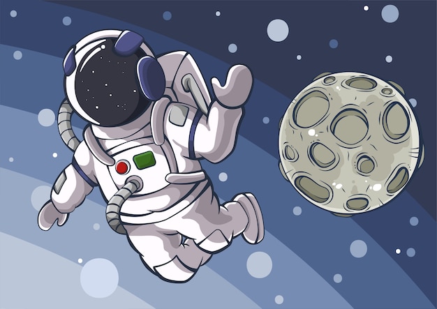 Vetor ilustração dos desenhos animados do astronauta e a lua no espaço