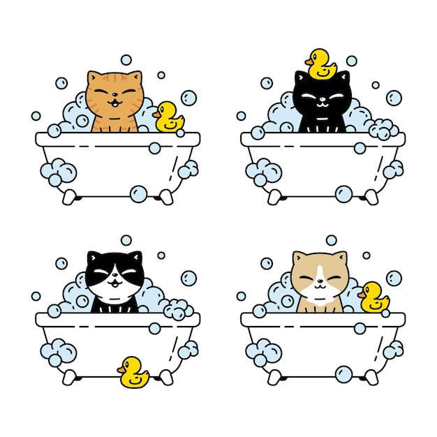 Ilustração dos desenhos animados do chuveiro da banheira do gato