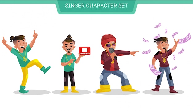 Ilustração dos desenhos animados do conjunto de caracteres do cantor