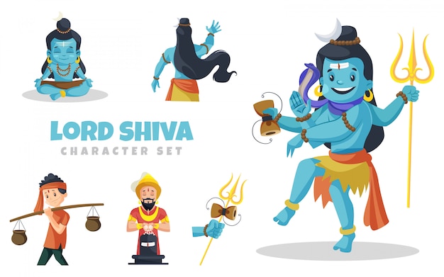 Vetor ilustração dos desenhos animados do conjunto de caracteres do senhor shiva