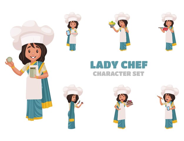 Ilustração dos desenhos animados do conjunto de caracteres lady chef