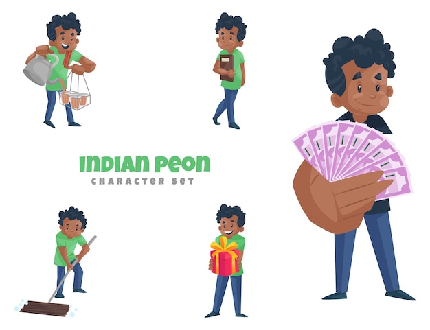 Ilustração dos desenhos animados do conjunto de caracteres peão indiano