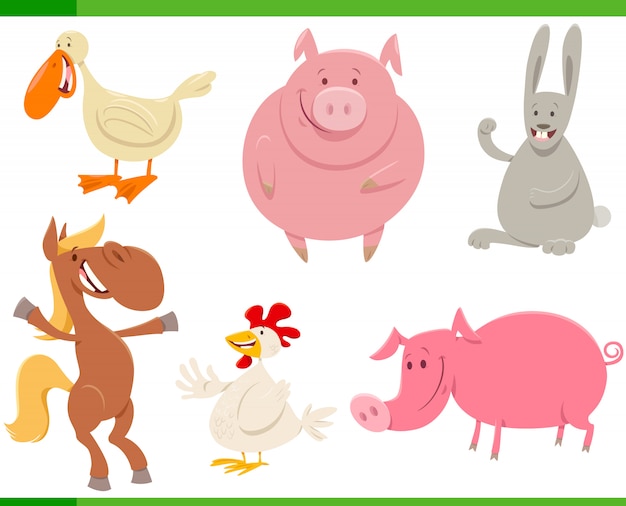 Ilustração dos desenhos animados do conjunto de personagens animais de fazenda