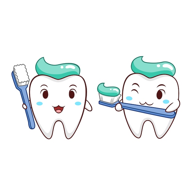 Ilustração dos desenhos animados do dente que guarda a escova de dentes.