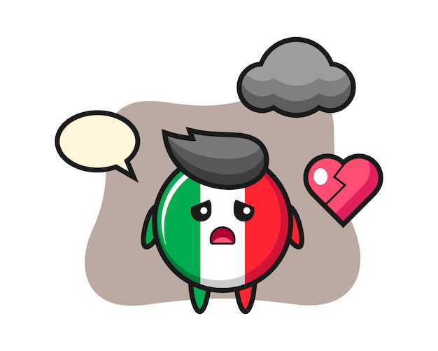 Ilustração dos desenhos animados do distintivo da bandeira da itália é um coração partido, estilo fofo, adesivo, elemento de logotipo
