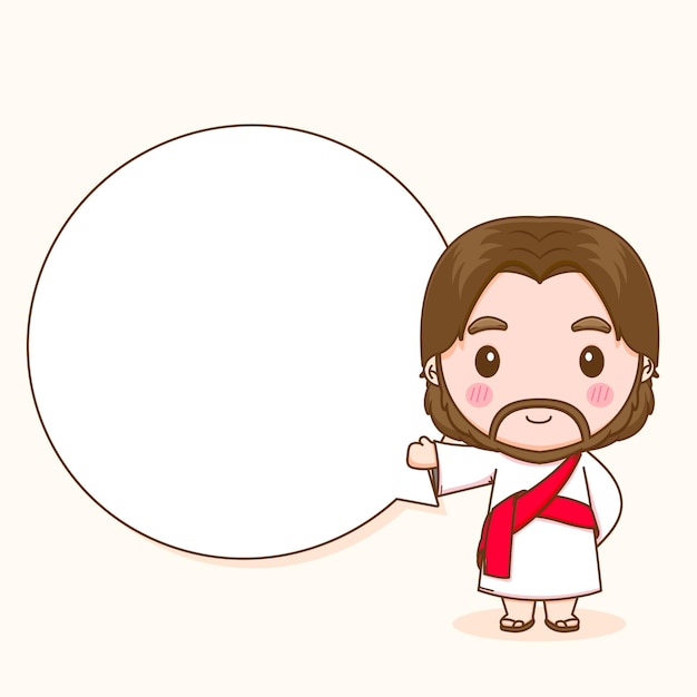 ilustração dos desenhos animados do fofo Jesus com balão
