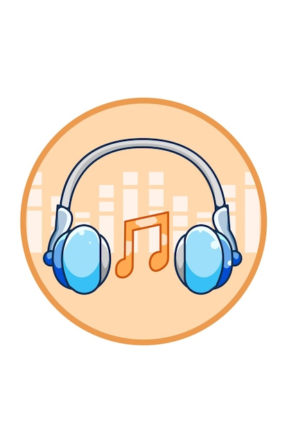 Ilustração dos desenhos animados do fone de ouvido com ícone de notas musicais