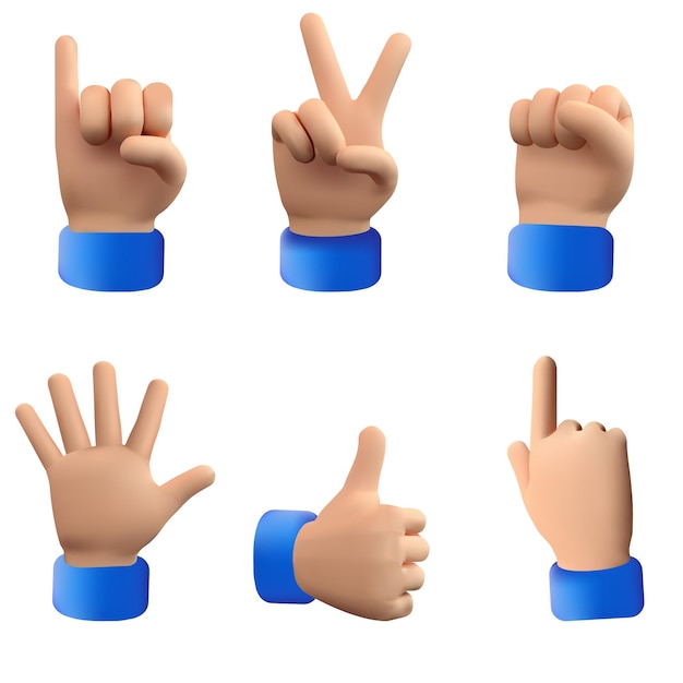 Vetor ilustração dos desenhos animados do gesto das mãos 3d