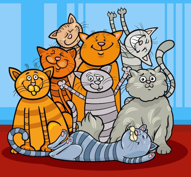 Grupo de gatos e gatinhos ilustração dos desenhos animados