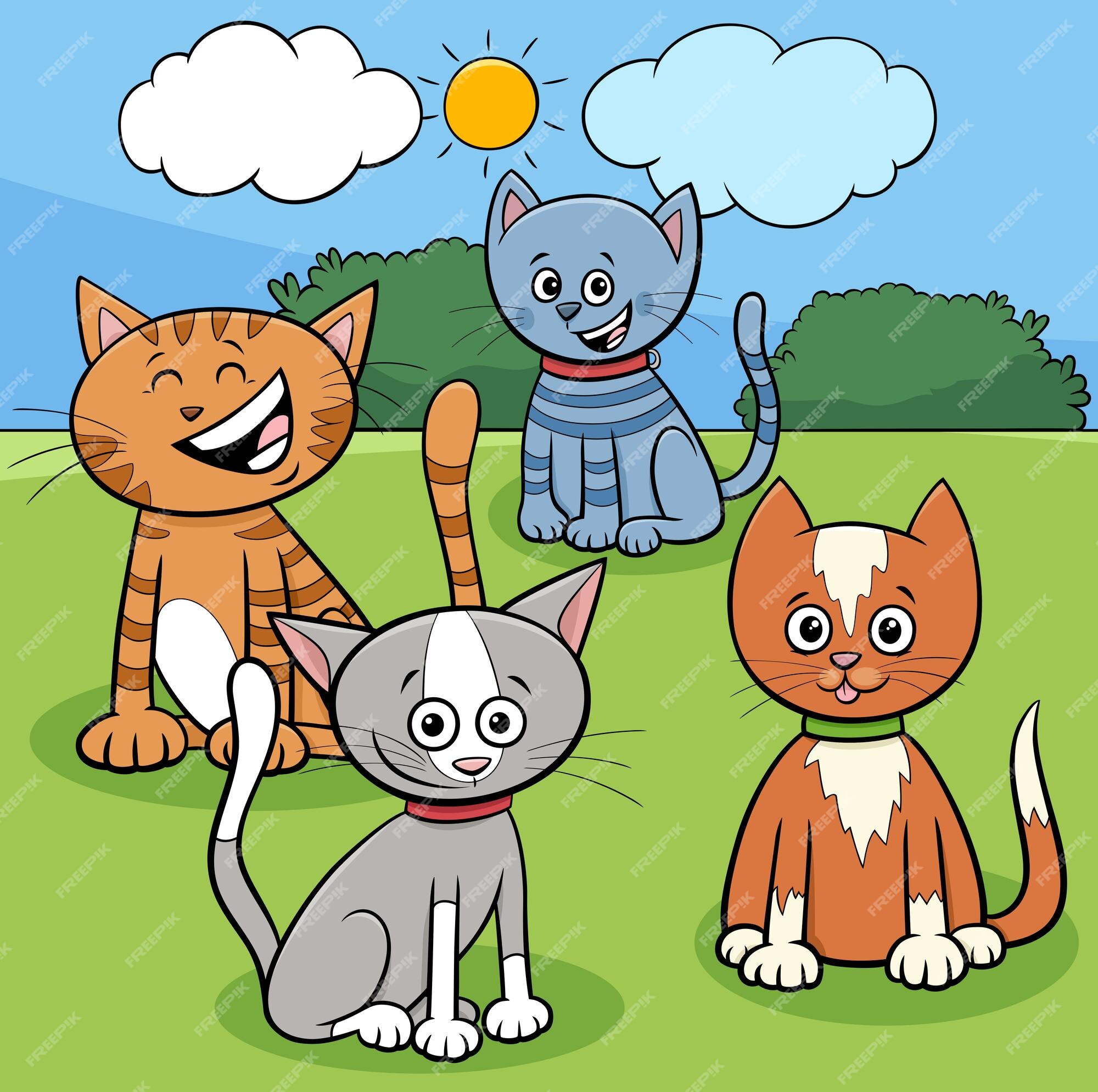 Desenhos Animados Ilustração Cães Gatos Quadrinhos Engraçado Grupo  Personagens Animais imagem vetorial de PantherMediaSeller© 505292224