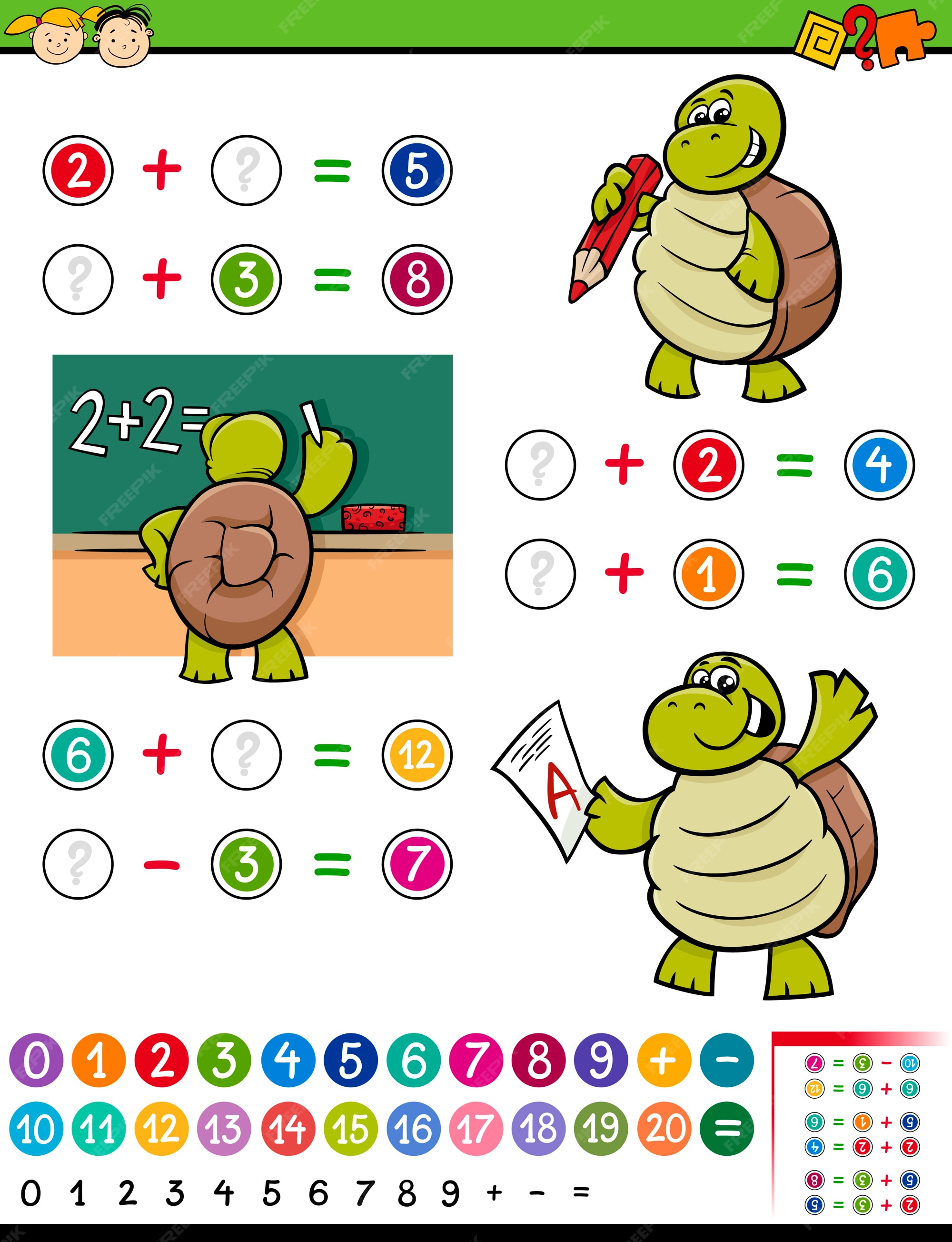 Matemática Do Estilo Dos Desenhos Animados Que Aprende A Ilustração Do Jogo.  Conjunto De Ícones De Símbolos De Operador De Lógica Aritmética Matemática.  Modelo Para Uso Educacional Do Professor De Escola. Personagem