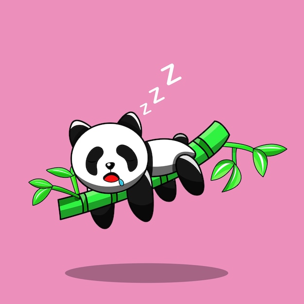 Desenhos animados do urso panda fofo dormindo em bambu boa noite animal  kawaii