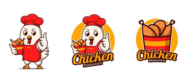 Ilustração dos desenhos animados do logotipo do restaurante de frango frito