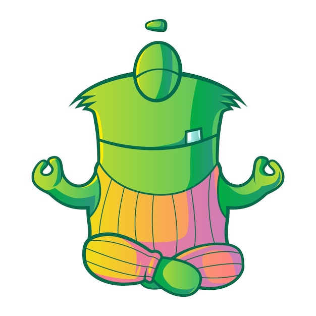 Ilustração dos desenhos animados do monstro de olho único verde bonito em pose de ioga