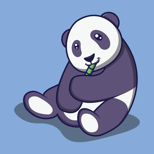 Ilustração dos desenhos animados do panda fofo comendo bambu