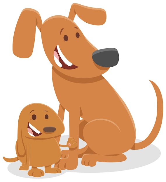 Ilustração dos desenhos animados do personagem animal cão engraçado com cachorrinho