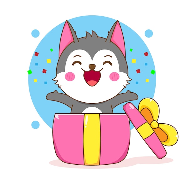 ilustração dos desenhos animados do personagem husky fofinho surpreendente