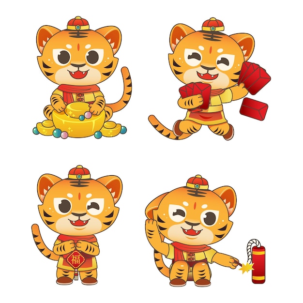 Ilustração dos desenhos animados do tigre do ano novo chinês