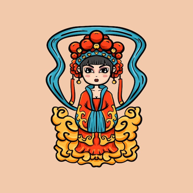 Ilustração dos desenhos animados dos personagens da ópera tradicional chinesa de Pequim