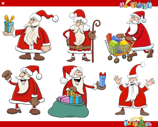 Ilustração dos desenhos animados dos personagens do Papai Noel na época do Natal