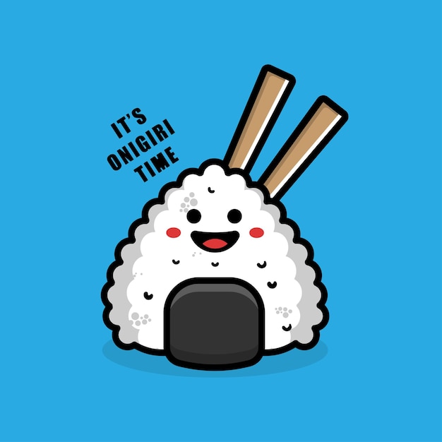 Ilustração dos desenhos animados onigiri de comida japonesa fofa